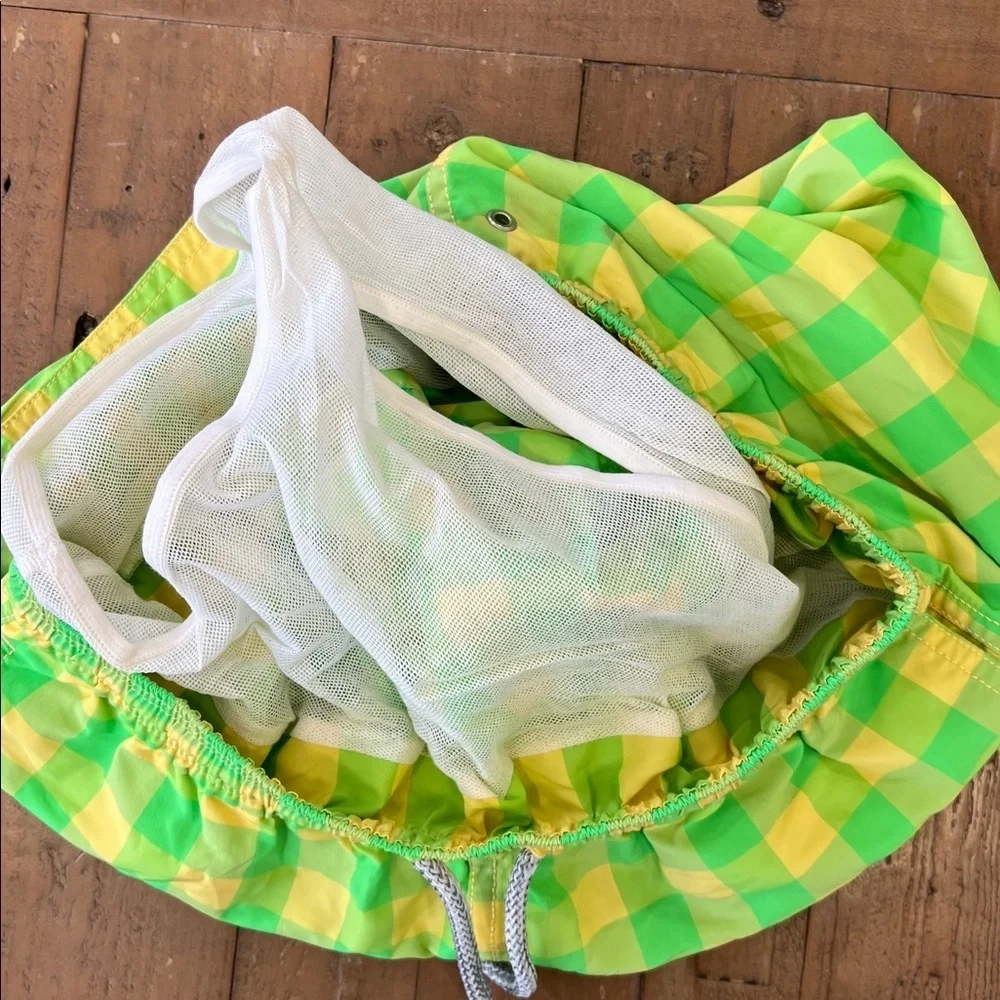 Vilebrequin Lime Green yellow Checkered plaid swim trunks kids 12